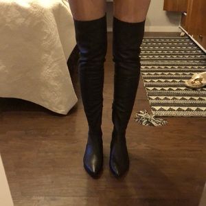 Thigh-high flat leather boots